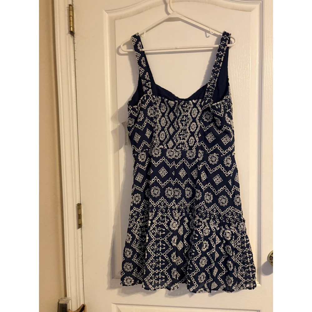 Adelyn Rae Mini Dress Women L Navy NWT Eyelet Geometric Smocked Ruffle F255D6368